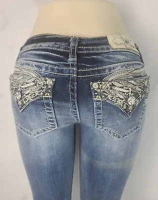 Miss Me Women's Jeans 25 X 26 Cuffed Crop Low Slim Stretch Buckle Denim J3146FC2 • $35