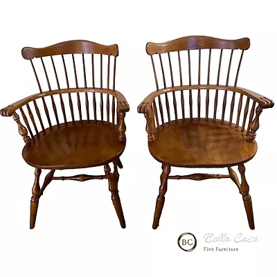 VTG Ethan Allen Maple Wood Nutmeg Heirloom Comb Back Swivel Mates Chairs PAIR • $595