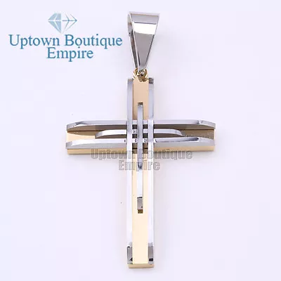 Men's Stainless Steel Gold Silver Black Cross Pendant *B • $12.49