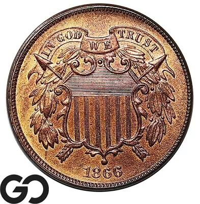 1866 Two Cent Piece Red Brown Gem • $26.80