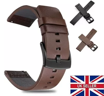 Quick Release Quality Genuine Leather Watch Strap Black Brown Band Replacement • £6.99