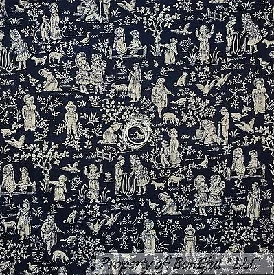 $5 • Buy BonEful Fabric FQ Cotton Quilt VTG Navy Dark Blue Animal Shabby Chic Cat Dog Pet