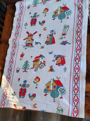 Vintage Pennsylvania Dutch Scandinavian Toweling Fabric Bright Colors 3 Yd X 17  • $18