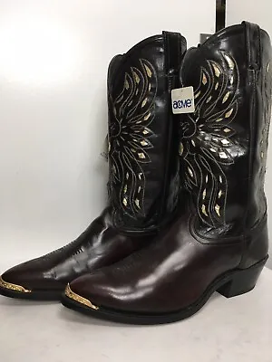 Vintage ACME Glitter Thunderbird Cowboy Boots 12 EW New Old Stock Tooled Inlay • $249.99