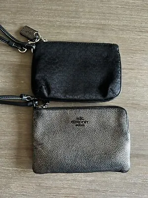 2 X Coach Wristlet Pouch Wallet Metallic And Black Used • $69