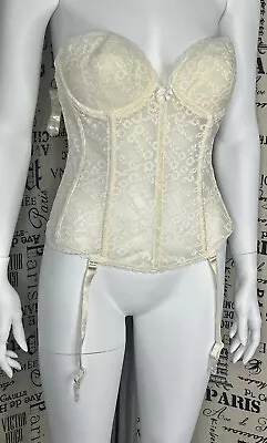 VIntage Bustier Longline Bra With Garters Size 36B Nylon Lace By VA BIEN New • $23.96