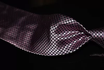 Piattelli Made Italy Woven Pink Midnight Blue Houndstooth Woven Satin Silk Tie • $10.50