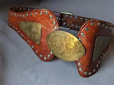 Vintage WESTERN Corset Belt RODEO Cowboy 28 Leather CONCHO Boho Hippie STUDDED • $99.95