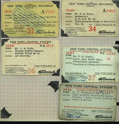 Lot Of5 New York Central Railroad Passes 1931 1934 1936 1937 1942 Midland Valley • $24.95