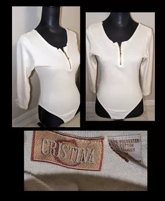 Vintage 80s CRISTINA Zipper Bodysuit Top Womens Siz M W/ Snaps • $15.28