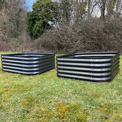 Set Of 2 Large Grey Metal Raised Bed Vegetable Garden Planter (120 X 120 X 45cm) • £144.99