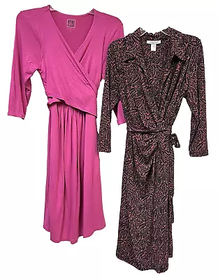 Lot Of 2 Maternity Nursing Wrap Dress Sz M Pip & Vine Motherhood Rosie Pope Pink • $24.93