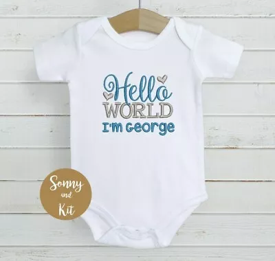 £6.95 • Buy Personalised Baby Vest Bodysuit, Embroidered Clothes, Boy Gift, Hello World