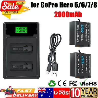 2x 2000mAh Battery + Dual Charger For GoPro Hero 5 Hero 6 Hero 7 Hero 8 Digital • $47.99