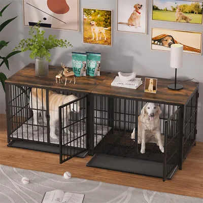 $199.91 • Buy Furniture Style Dog Crate End Table Wooden Metal Pet Kennel Cage Large Anti-bite