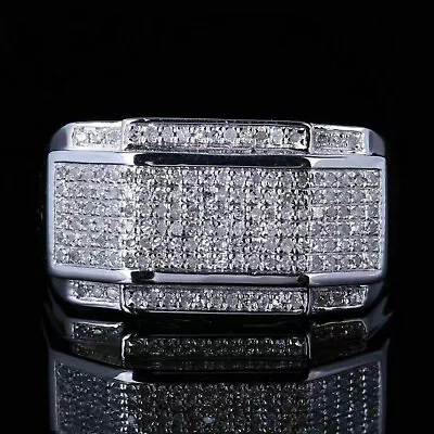 Micro Pave Wedding Ring For Men's 14K White Gold 0.69CT Round Cut Moissanite • $380