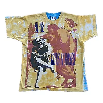 1991 Guns N Roses Illusion Tour Tie Dye All Over Print Vintage T-Shirt Size XL • £249