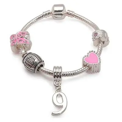 Liberty Charms Children's Pink 'Happy 9th Birthday' Charm Bead Bracelet • £10.99