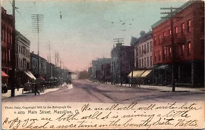 1905 Hand Colored Postcard Main Street In Massillon Ohio • $10