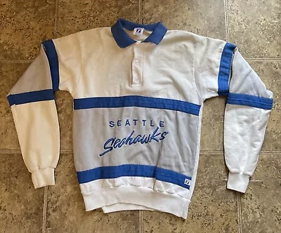 Vintage Logo 7 Polo Long Sleeve Sz M Seattle Seahawks NFL Embroidered Spell Out • $74.99