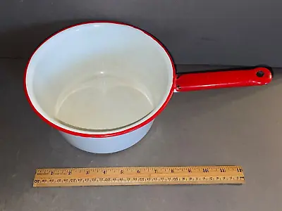 Vintage White Enamel Graniteware Pot With Red Trim/handle • $19.98