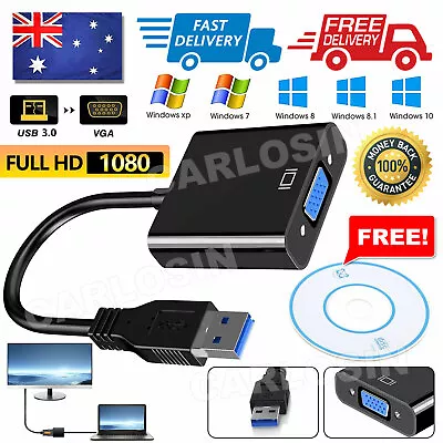 USB 3.0 To VGA Multi-Display Adapter Converter External Video Graphic Card Black • $10.95