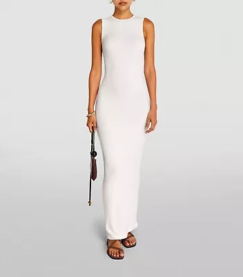 Skims White Ribbed Soft Lounge Modal Maxi Dress Size M RRP£88 • £39