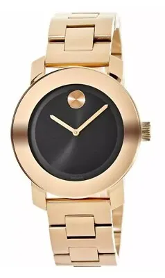 New MOVADO Bold Black Sunray Dial Rose Gold Tone Watch # 3600463 • $374.99