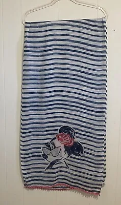 Disney Parks Minnie Mouse Women's Scarf Blue & White Striped Pink Border • £18.34