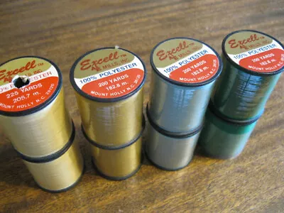 8 Excell A&E Mills Un-used Poly Thread Spools 2 Each Yellow-Gold-Emerald-Green • $8