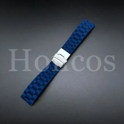 22mm Blue Silicone Rubber Watch Strap Band Deployment Buckle Waterproof Belt • $25.39