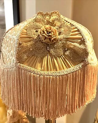 Victorian Downton Abbey Traditional Gold Beige Fringed Lace Lampshade 14IN  36CM • £245