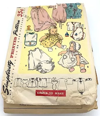 Vintage 1955 Baby Layette Pattern Dress Romper Bib Blanket Bonnet • $5