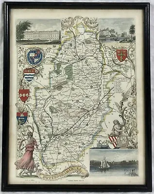 Antique NOTTINGHAMSHIRE COUNTY MAP BY THOMAS MOULE C 1848 Original Framed • £39.99