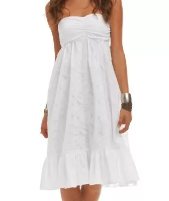 Island Company Ariel Women's White Cotton Strapless Ruffled Lined Dress! Size S • $30