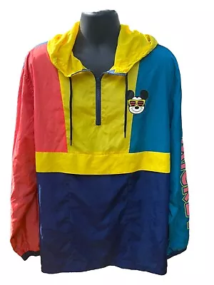 Disney Mickey X-Large Hooded Lightweight Windbreaker Colorblock Packable Jacket • $27.95