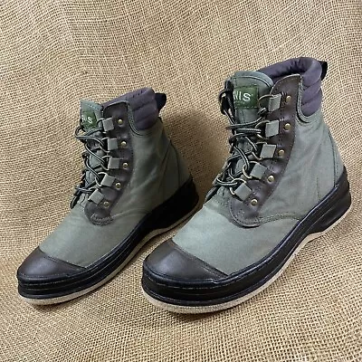 Orvis Wading Boots Fly Fishing Felt Soled Green Canvas Lace Up Mens Size 10 • $44.99