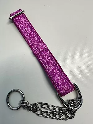 Martingale Half Check Stainless Steel Choke Chain Dog Collar In Violet Swirls • £7.15