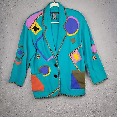 IB Diffusion Blazer Jacket Womens L Colorful Embroidered Pockets Boxy Vintage • $46.97