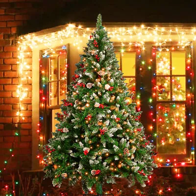 £52.95 • Buy Bushy Christmas Tree With LED Fibre Optic Lights Metal Stand Xmas Decor 6FT Tree