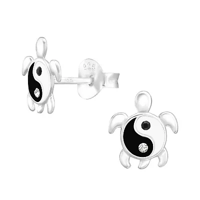 Yin Yang Turtle 925 Sterling Silver Crystal Ear Studs Pair Of Earrings UK • £6.45