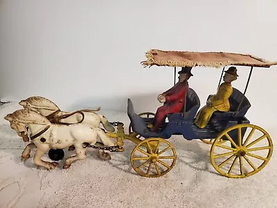 Kenton Cast Iron 12 1/2  Toy Horse Drawn Survey Carriage Removable Seats Driver • $124.99