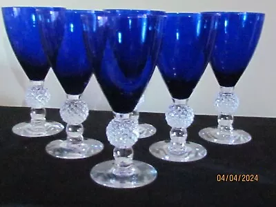 6 Morgantown Glass Cobalt Blue Golf Ball Water Goblets Glasses 6 5/8  Exc • $99.99