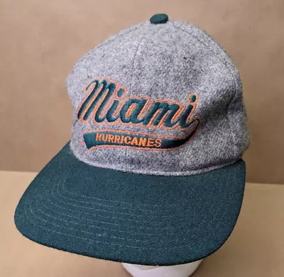 Vtg 90's Miami Hurricanes Starter Script Tailsweep Wool Snapback Hat Cap Gray • $39.99
