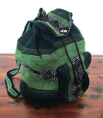 Pinzon Mexico Woven Blanket Backpack Bag Boho Hippie Colorful Green Black Stripe • $16.87