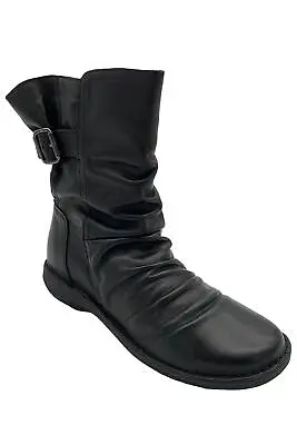 Miz Mooz Leather Wide Width Buckled Mid Boots Parade Black • $94.99