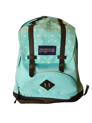 $25 • Buy Jansport Backpack Mint Green Polka Dot School Work Bag Aqua Turquoise 