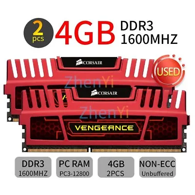 Corsair Vengeance 8GB Kit 2x4GB DDR3 1600MHz PC3-12800U Desktop PC Memory Red BT • $39.59