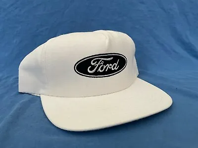 Vintage FORD Snapback Ball Cap White Hat W/ Embroidered Oval Mustang F150 T-Bird • $29.20