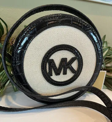 Michael Kors Aidy Small Canteen Crossbody Shoulder Bag Black Croc Leather Canvas • $89.99